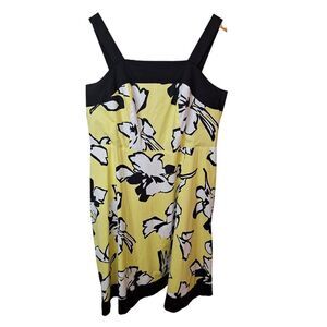 Cato Woman 18W Smocked Back A Line Sun Dress Black Yellow Floral‎ Straps Summer